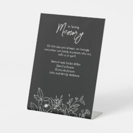 Minimaal Floral Botanical Black Noir in Memoriam Reclamebord Met Voetstuk