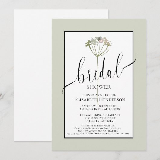 Minimaal Floral Sage Green Script-Vrijgezellenfees Kaart (Voorkant / Achterkant)