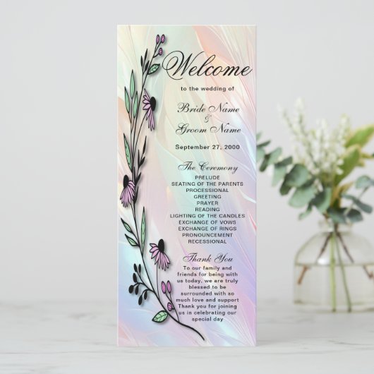 Minimaal Flower Wedding Programma Programmakaart (Staand voorkant)