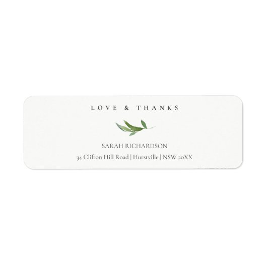 Minimaal Foliage Greenery Address Love & Bedankt Etiket (Voorkant)