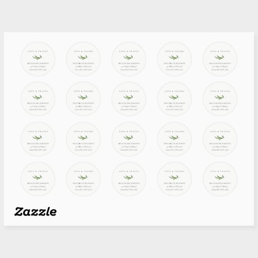 Minimaal Foliage Greenery Address Love & Bedankt Ronde Sticker (Vel)