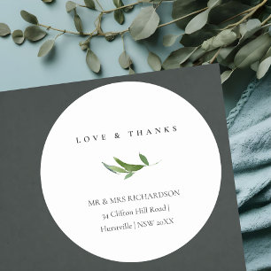 Minimaal Foliage Greenery Address Love & Bedankt Ronde Sticker