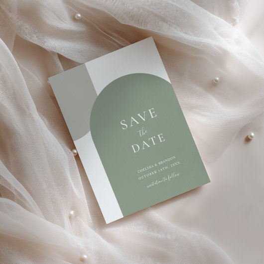 Minimaal formeel script Sage Groene Boog Boho Brui Save The Date