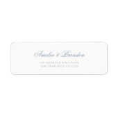 Minimaal formeel stoffig blauwe script trouwadres etiket (Voorkant)