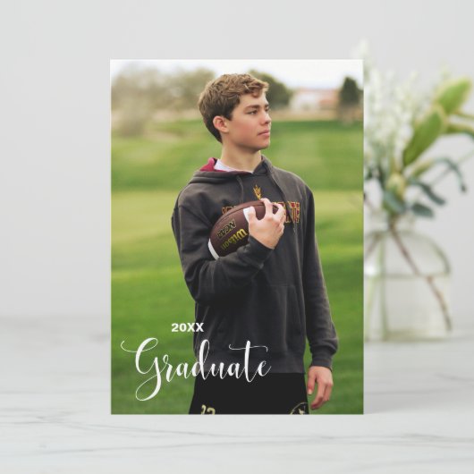 Minimaal foto Afstuderen en receptie uitnodiging (Staand voorkant)