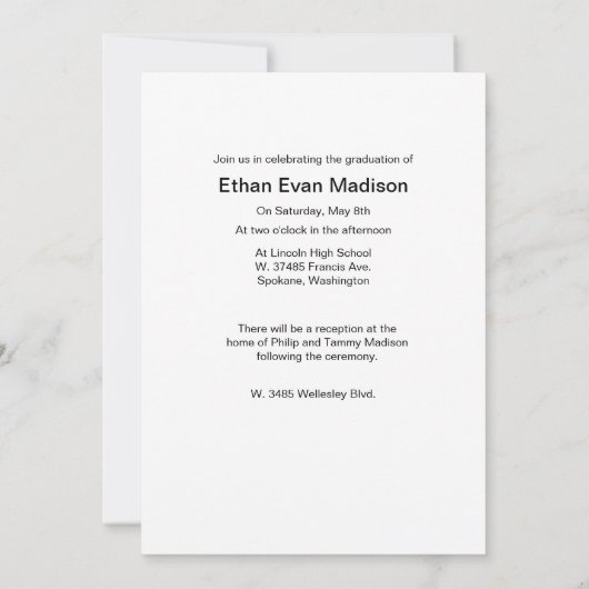 Minimaal foto Afstuderen en receptie uitnodiging (Achterkant)