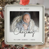 Minimaal 'Foto Baby's' Eerste Kerstgrijs script Metalen Ornament