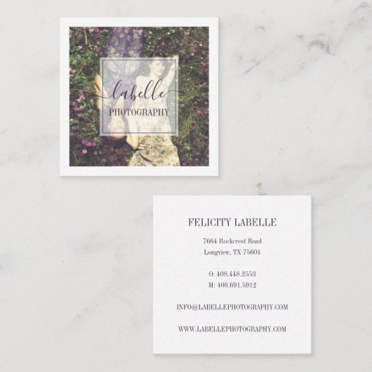 Minimaal foto-Lijst en elegant script Vierkante Visitekaartje (Voorkant / Achterkant)