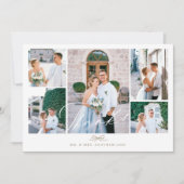 Minimaal Fotocollage Script Wedding Bow Monogram Bedankkaart (Voorkant)