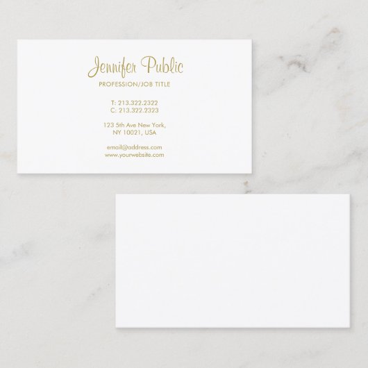 Minimaal fragment van Elegant Gold Hand Script-let Visitekaartje (Voorkant / Achterkant)