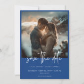 Minimaal Frans Blauw Modern Fotobruiloft Save The Date (Voorkant)