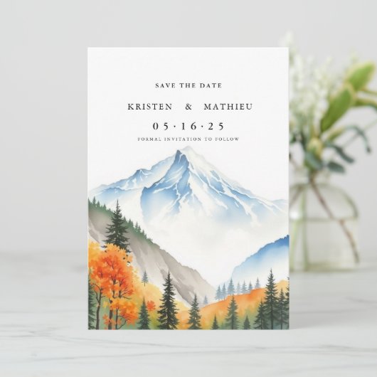 Minimaal gebergte save the date (Staand voorkant)