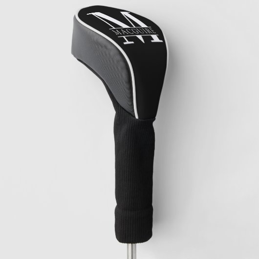 Minimaal gebold monogram | Naam Zwart Golfheadcover (Schuin)