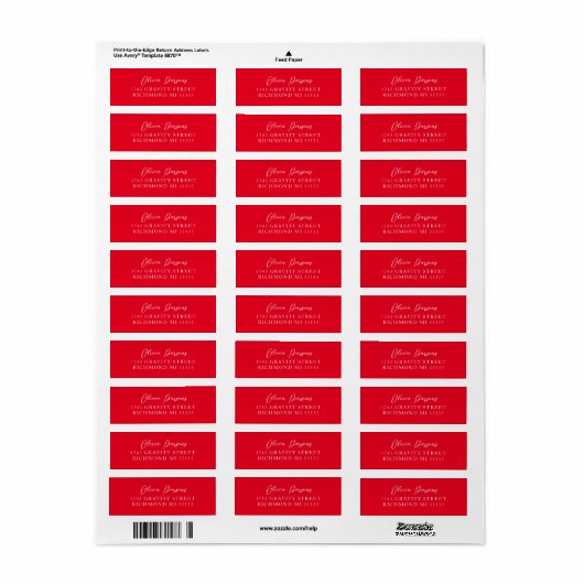 Minimaal gebold rood scriptlabel etiket (Full Sheet)