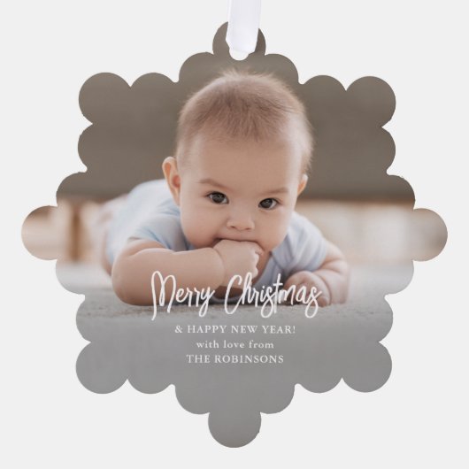 Minimaal Geborsteld Script Vrolijk Kerstfeest 2 Fo Ornament Kaart (Voorkant)