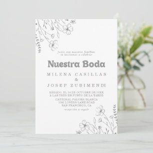 Minimaal gedempte grijze wilde bloem Nuestra Boda  Kaart