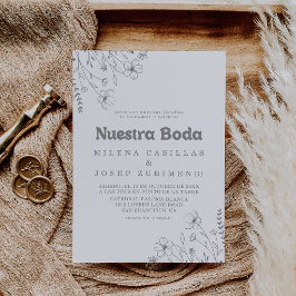 Minimaal gedempte grijze wilde bloem Nuestra Boda  Kaart