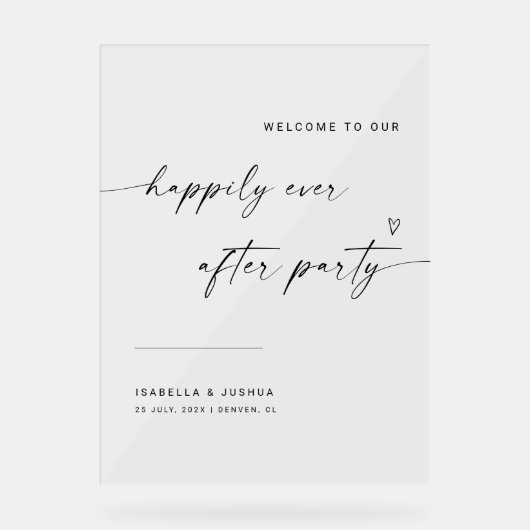 Minimaal gelukkig ooit na het feest bruiloft welko acryl bord (Voorkant)