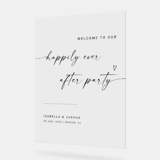 Minimaal gelukkig ooit na het feest bruiloft welko acryl bord (Hoek)