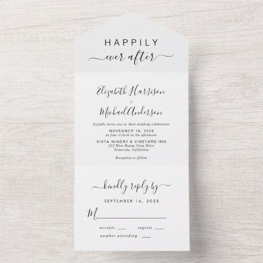 Minimaal gelukkig ooit na het huwelijk all in one uitnodiging (Binnen)