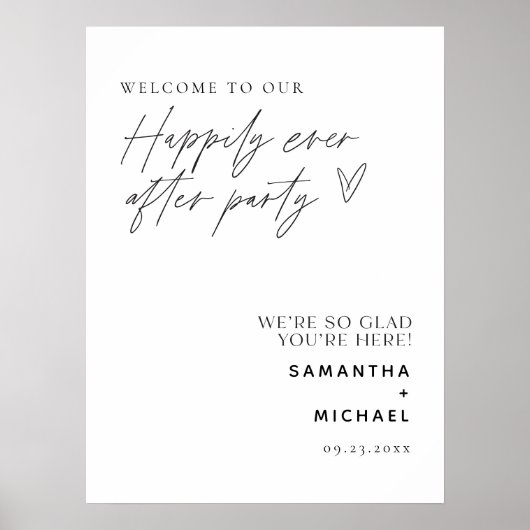 Minimaal gelukkig ooit na Party Elopement Welkom Poster (Voorkant)