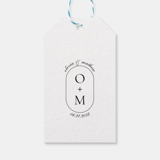 Minimaal geometrisch monogram met kalligrafie brui cadeaulabel (Achterkant)