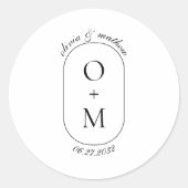 Minimaal geometrisch monogram met kalligrafie brui ronde sticker (Voorkant)