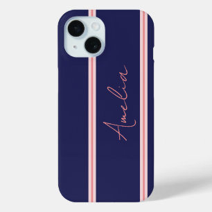 Minimaal gepersonaliseerd blauw roze iPhone 15 case