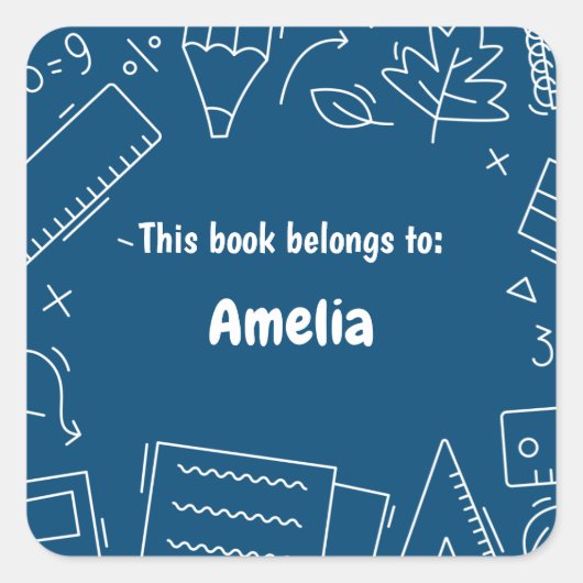 Minimaal gepersonaliseerd patroon van gratis schoo vierkante sticker (Voorkant)