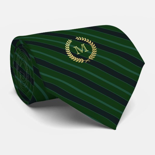 Minimaal geprogrammeerd goudmonogram groen | Navy  Stropdas (Opgerold)