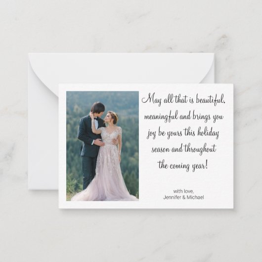 Minimaal Getrouwd Klein Kerstmis Bruiloft 2 foto's Notitiekaartje (Achterkant)