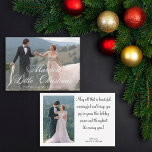 Minimaal Getrouwd Klein Kerstmis Bruiloft 2 foto's Notitiekaartje<br><div class="desc">elegante minimale getrouwde kleine kerst bruiloft twee foto's Vakantie notitie kaart twee zijdige kaart,  op de achterkant foto met vakantie bericht van pasgetrouwden.</div>
