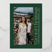 Minimaal getrouwde kerstfoto Passen getrouwd groen Folie Feestdagenkaart (Voorkant)