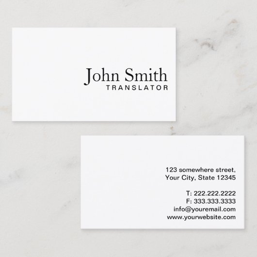 Minimaal gewoon wit vertaalsysteem Visitekaartje (Voorkant / Achterkant)