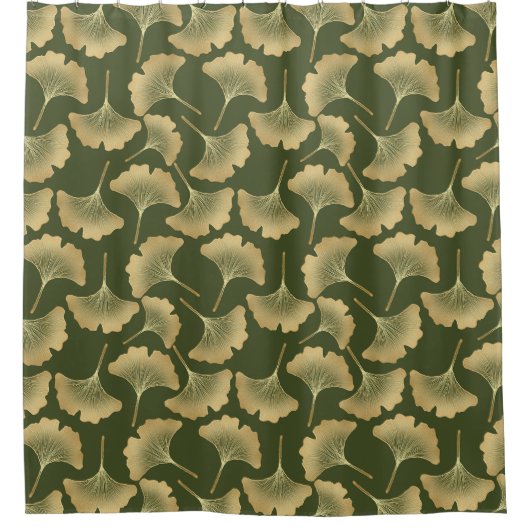 Minimaal Ginkgo-patroon in goud Douchegordijn (Voorkant)