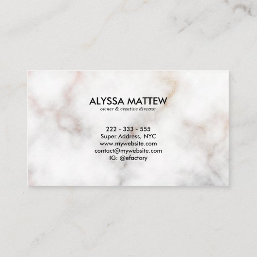 Minimaal Glitter Marble Luxury Signature Script Visitekaartje (Achterkant)