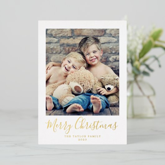 Minimaal Gold Foil-kerstportret foto Folie Feestdagenkaart (Staand Voorkant)