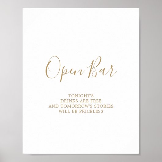 Minimaal Gold Open Bar-teken Poster (Voorkant)