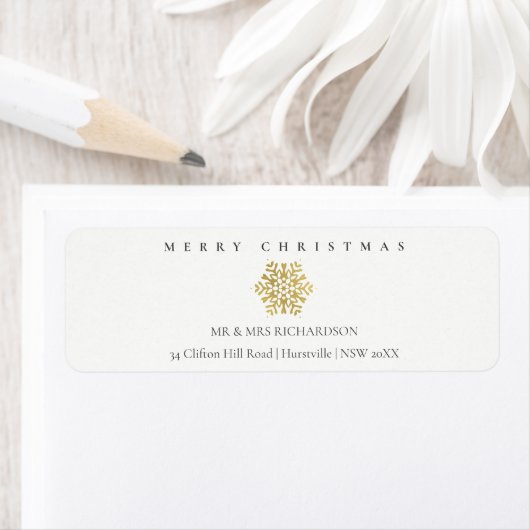 Minimaal Gold Snowflake Merry-kerstadres Etiket (Insitu)