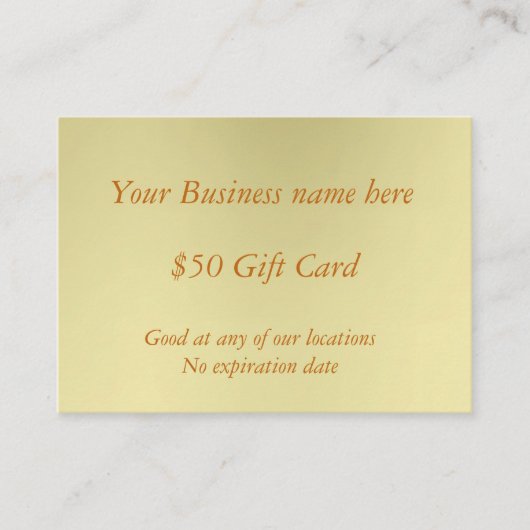 Minimaal Golden Business Vijftig Dollar Cadeau Kaa Kortingskaartje (Voorkant)
