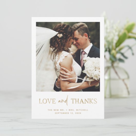 Minimaal goud | One Photo Wedding Bedankkaart (Staand voorkant)