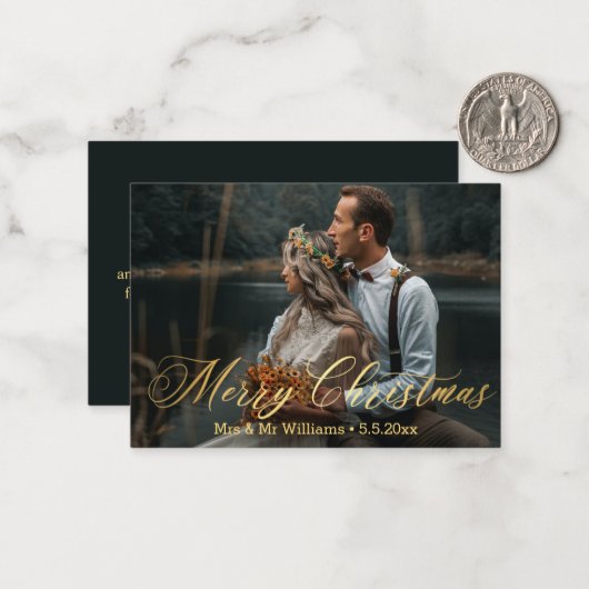Minimaal goud Vrolijk Kerstfeest Mr&Mrs Foto Bruil Notitiekaartje (Voorkant / Achterkant in situ)