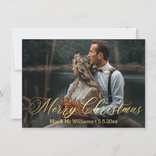 Minimaal goud Vrolijk Kerstfeest Mr&Mrs Foto Bruil Notitiekaartje (Voorkant)