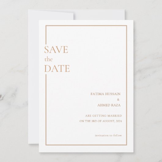 Minimaal Gouden Script Moslim Trouwdag Save The Da Date (Voorkant)
