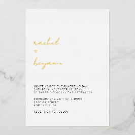 Minimaal Gouden Script Trouw Elegant Modern Folie Uitnodiging