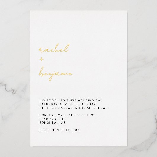 Minimaal Gouden Script Trouw Elegant Modern Folie Uitnodiging (Voorkant)