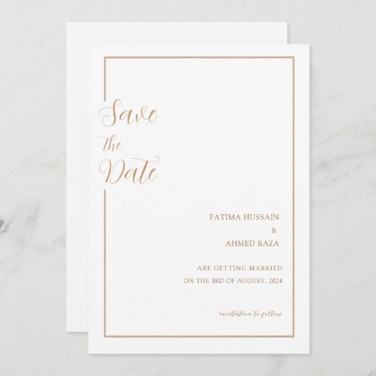 Minimaal Gouden Stijlvolle Moslim Trouwkaart Save Save The Date (Voorkant / Achterkant)