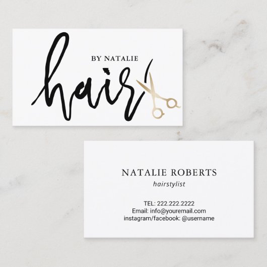 Minimaal goudschaar-haar-piekzout voor script visitekaartje (Voorkant / Achterkant)