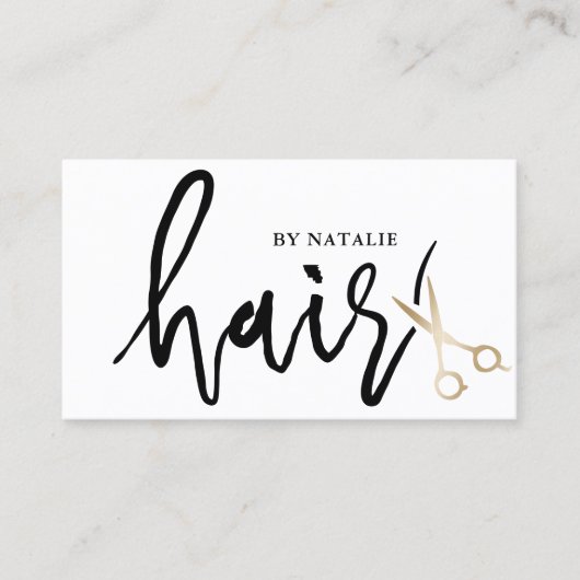 Minimaal goudschaar-haar-piekzout voor script visitekaartje (Voorkant)