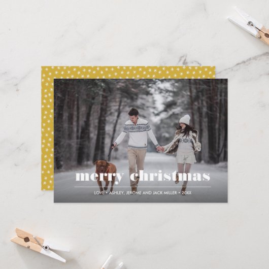 Minimaal grafisch | Gele kerstfoto Kaart (Voorkant / Achterkant in situ)